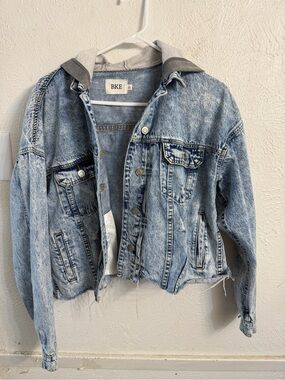 BKE Light Blue Denim Jacket with Gray Hood